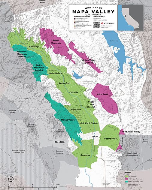 Vinska karta zemljevid Napa Valley California - Wine Folly