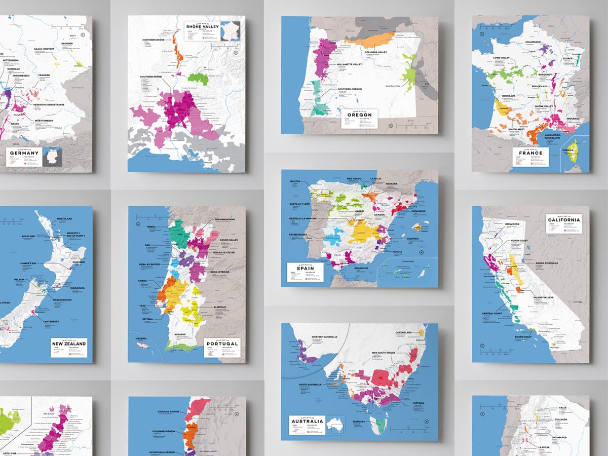 Moderné dizajnové mapy na víno (12 x 16) od spoločnosti Wine Folly