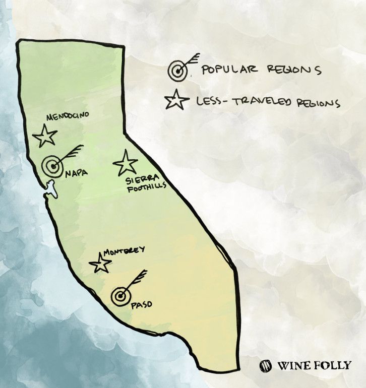 Regiones vinícolas populares vs menos transitadas