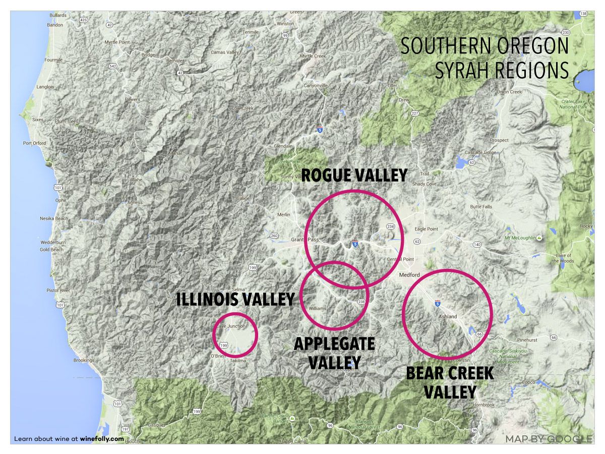 Карта на виното в Южен Орегон от Wine Folly
