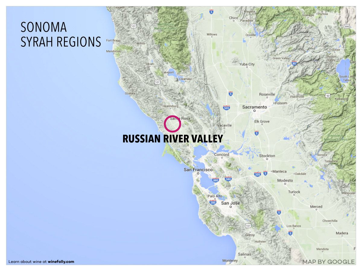 Сонома Руска речна долина Карта на виното Местоположение