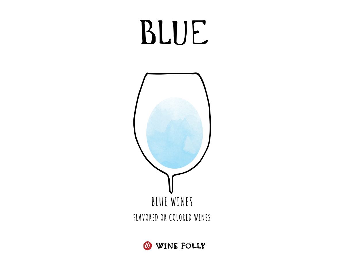 Mėlyna vyno spalva stiklinėje „Wine Folly“ iliustracijoje