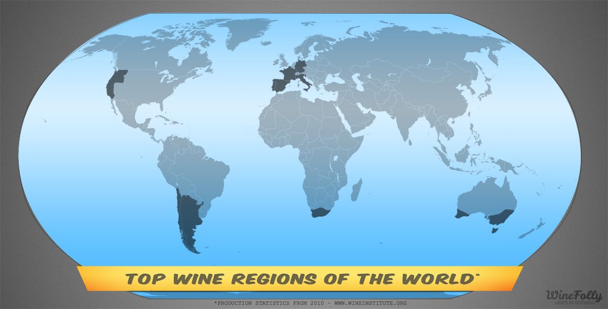 Carte du monde des meilleures régions viticoles
