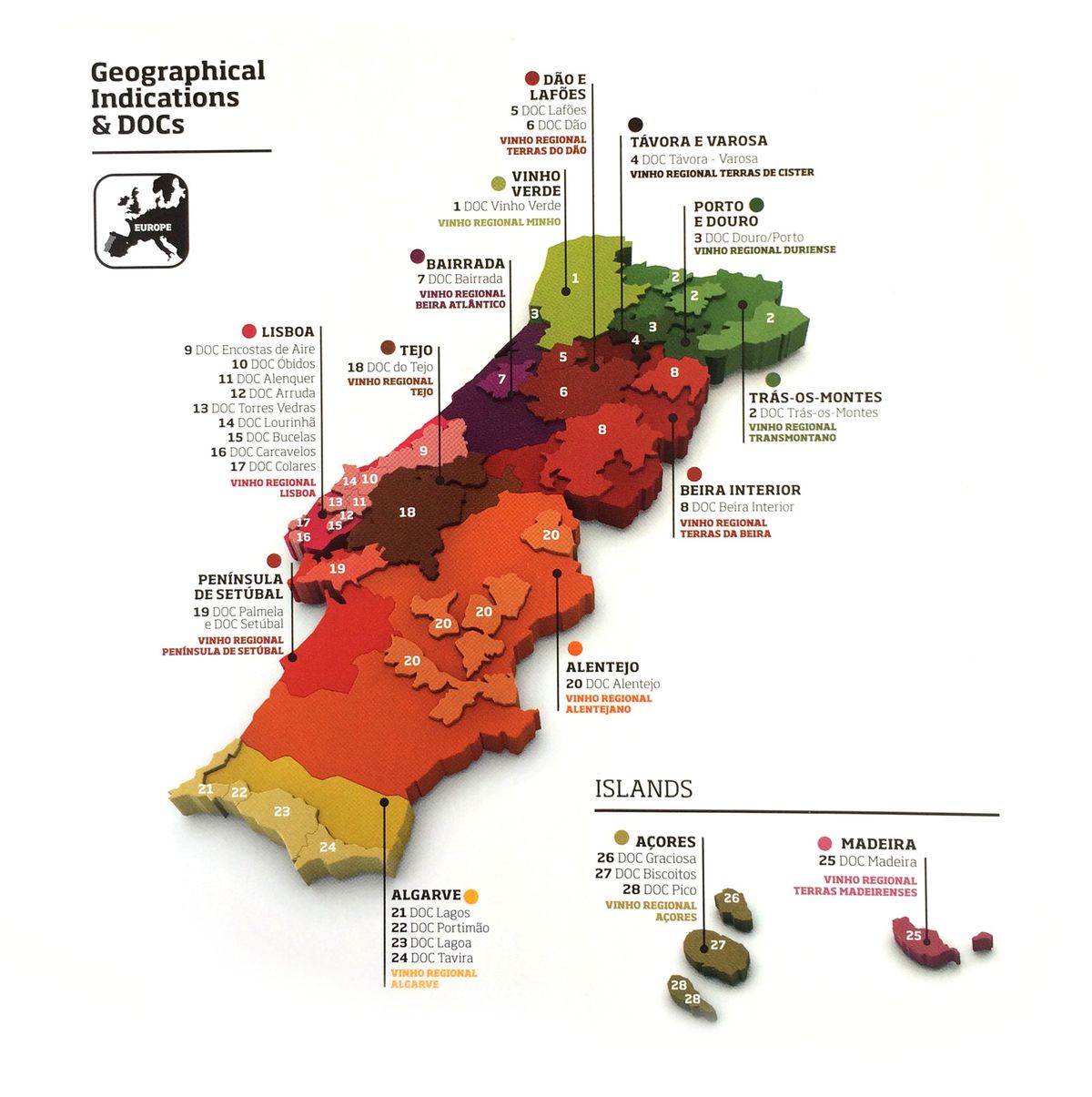 पुर्तगाल क्षेत्रीय शराब का नक्शा
