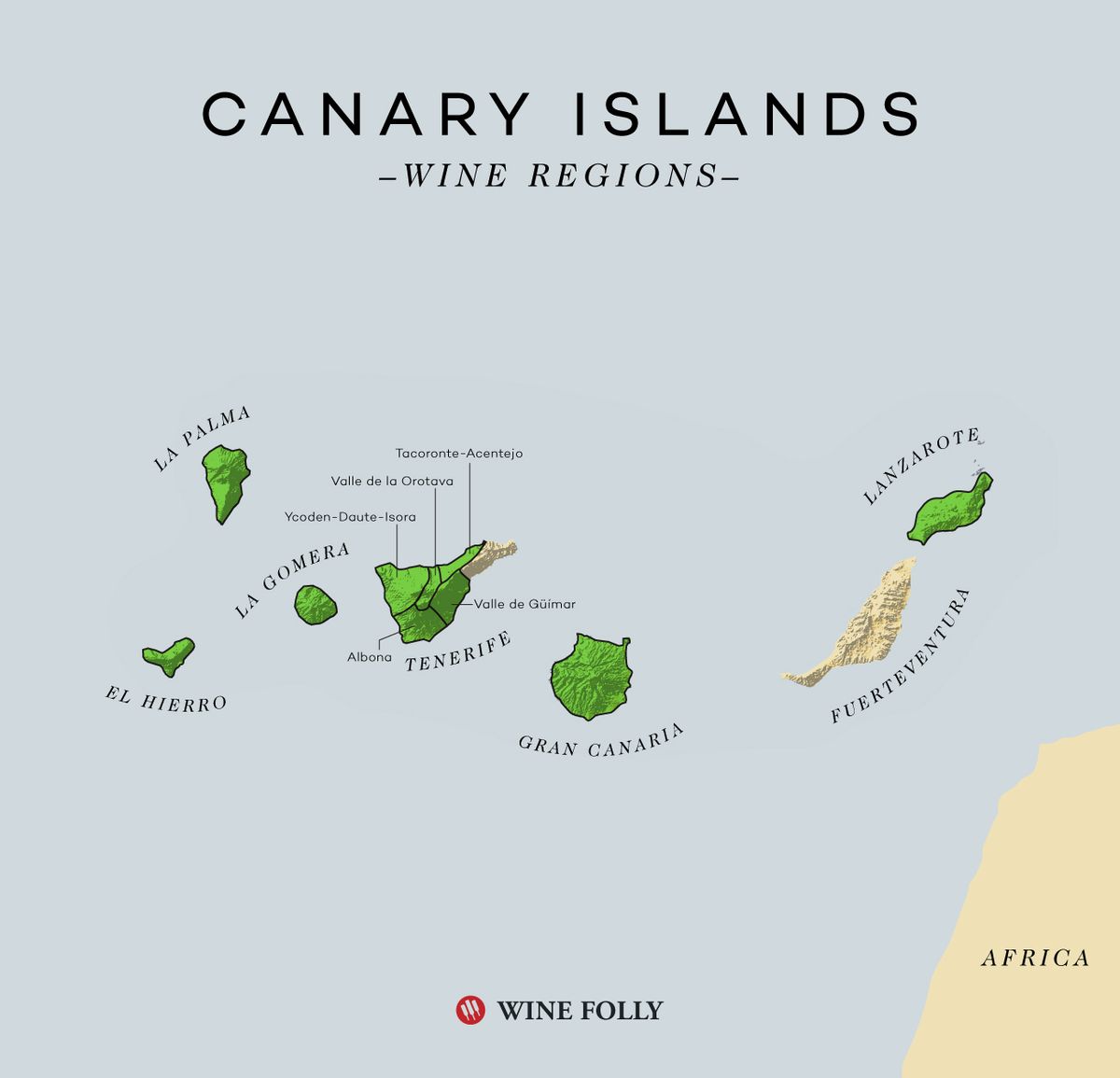 Mapa del vino de las Islas Canarias por Wine Folly
