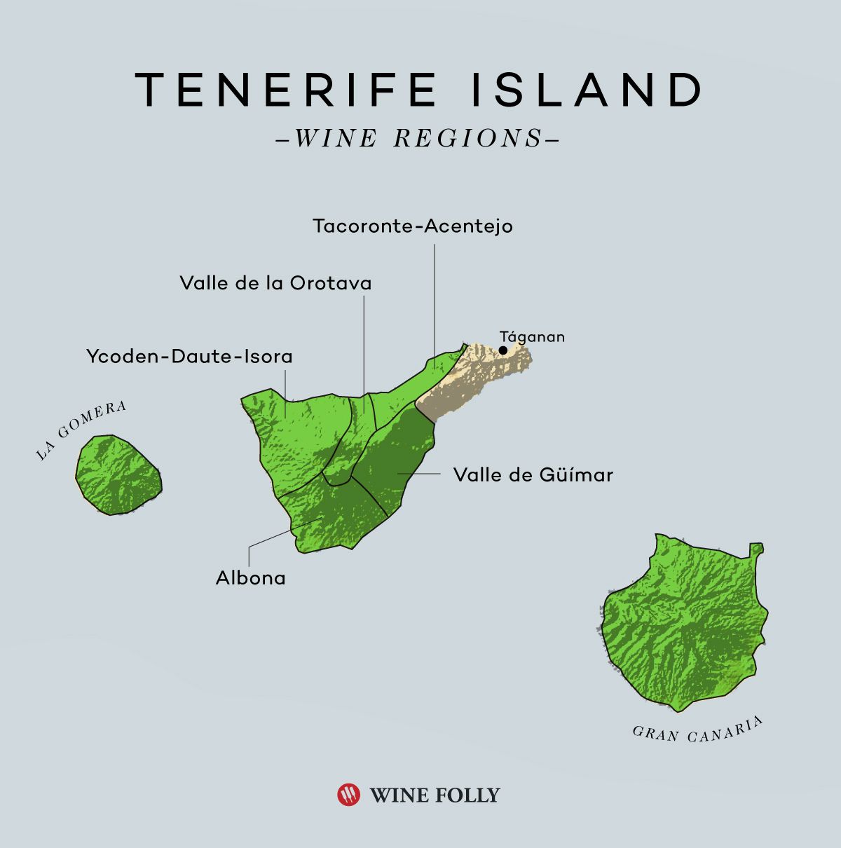 Teneriffan viinialueiden kartta Tagananilla by Wine Folly