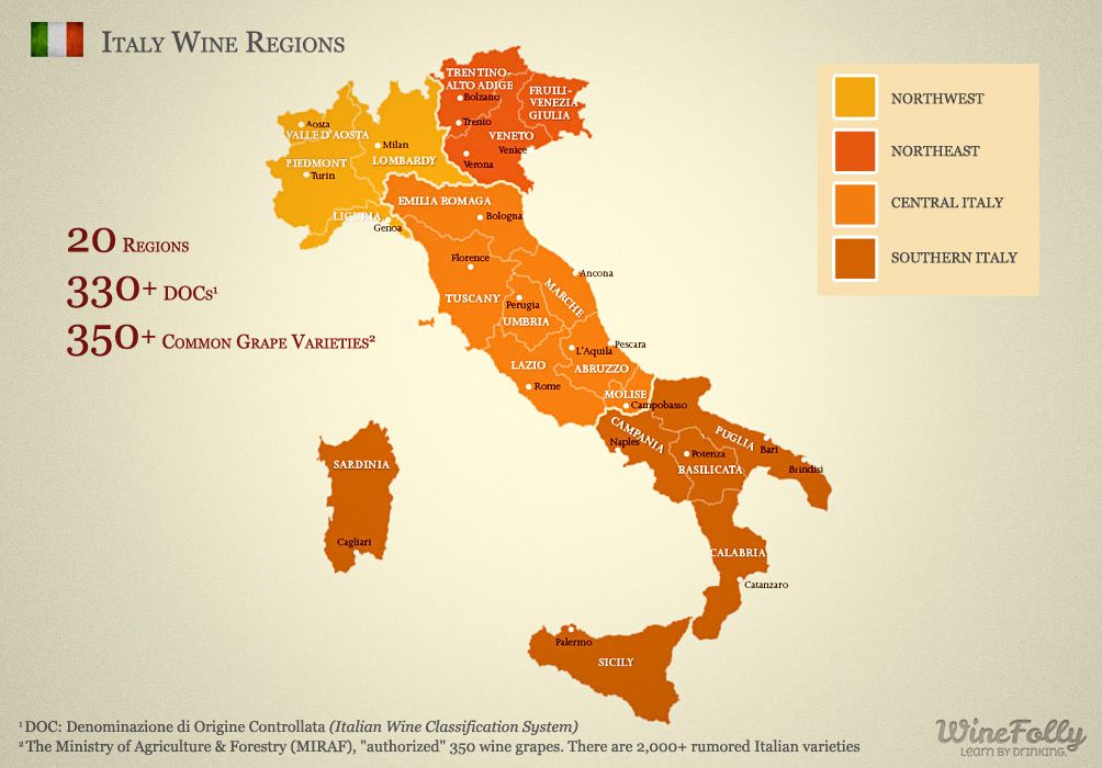 20 italijanskih vinskih regij - Zemljevid