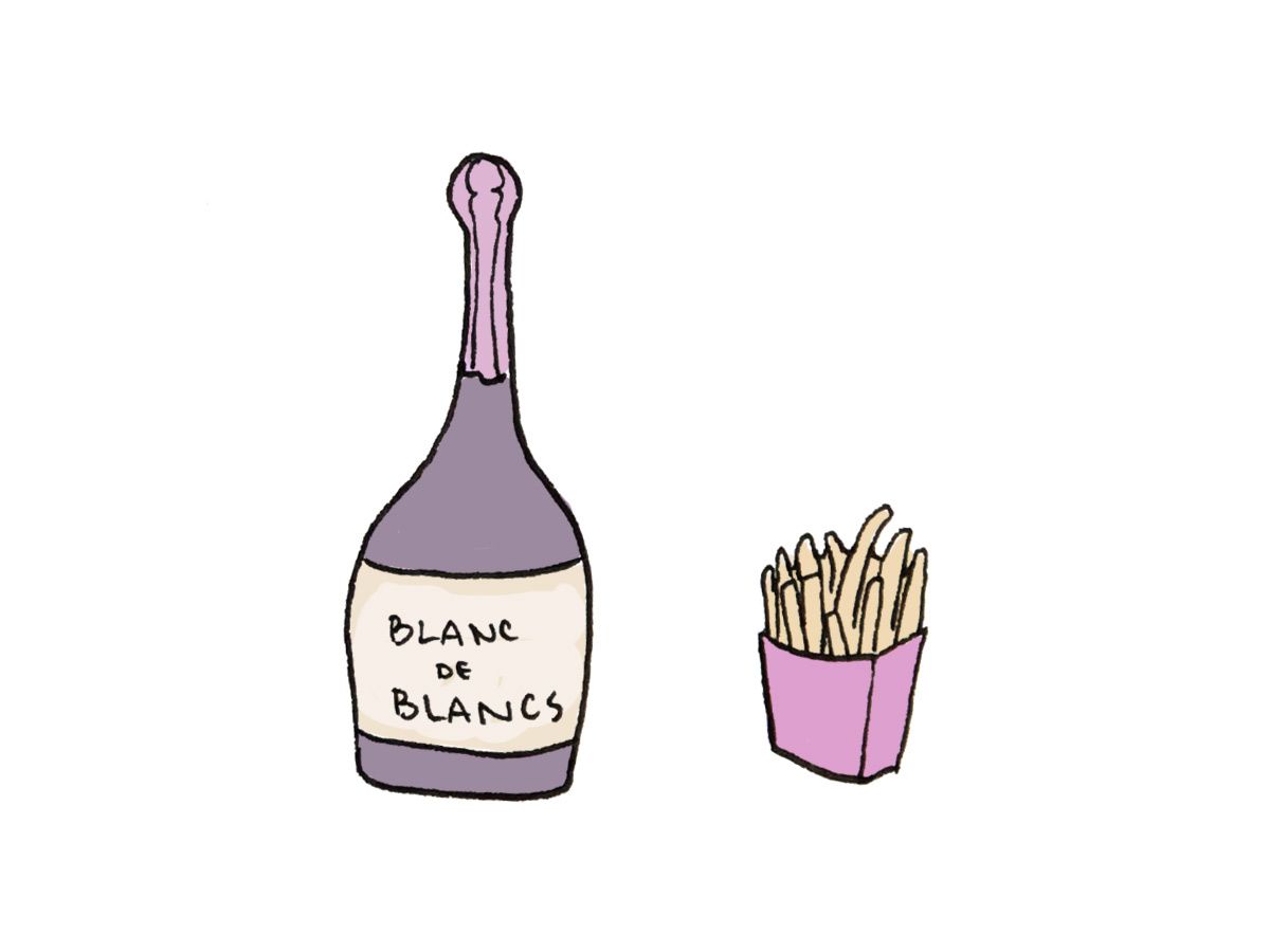 Blanc de Blancs Пенливо вино и пържени картофи