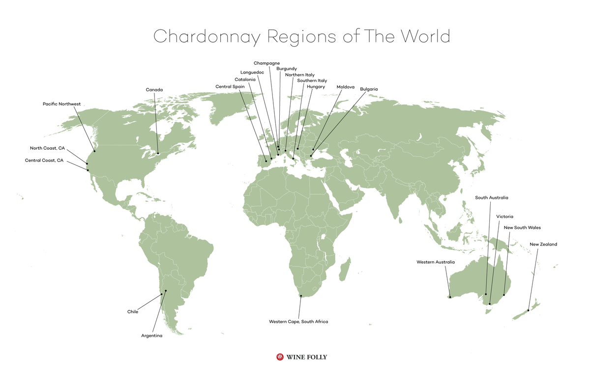Régions viticoles de Chardonnay du monde