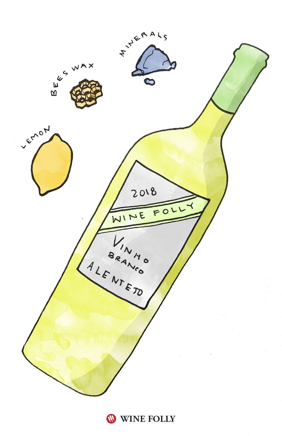 Vinho Branco portugāļu baltvīna degustācijas piezīmes Wine Folly ilustrācija