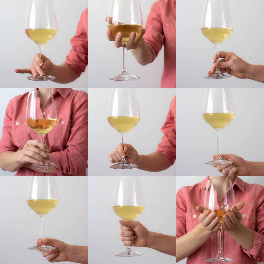 Įvairūs vyno taurės laikymo būdai