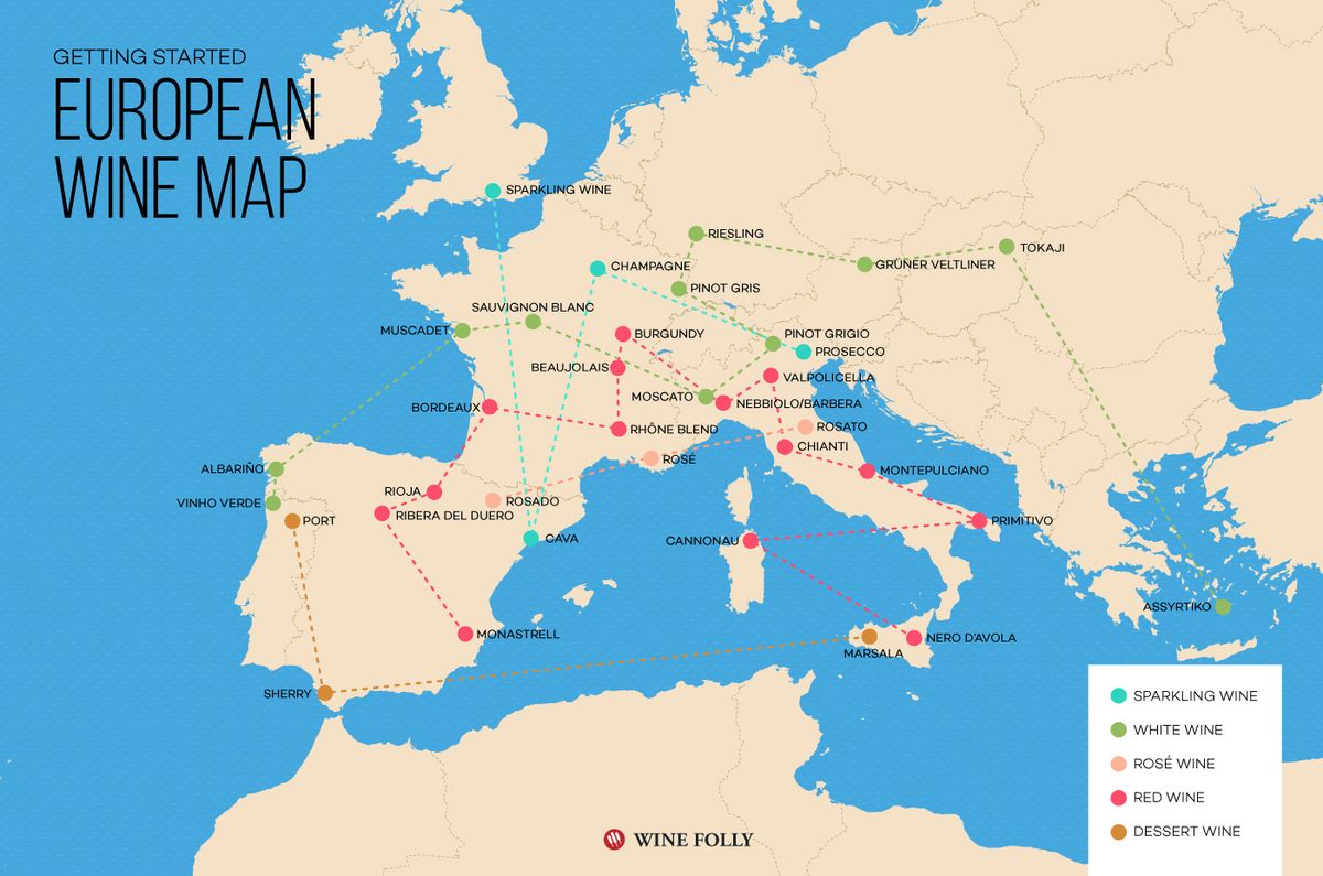 Mapa ng Pagtuklas sa Alak sa Europa ng Mediterranean