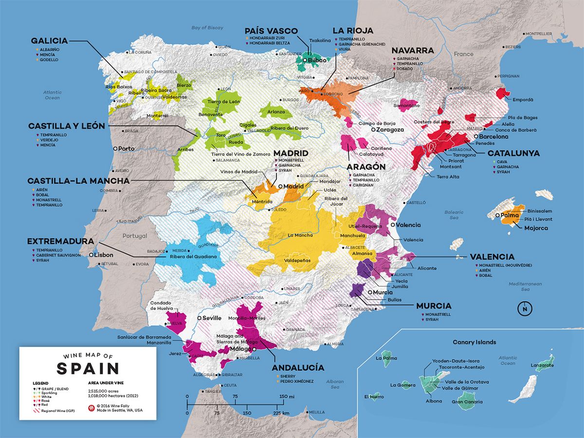 Španielska vínna mapa