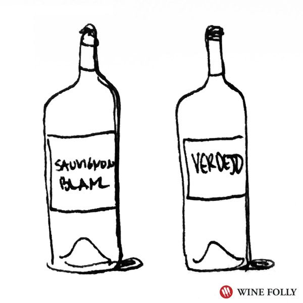 Butelių iliustracija - „Zesty“ baltieji vynai, tokie kaip verdejo, tinka prie salotų picos