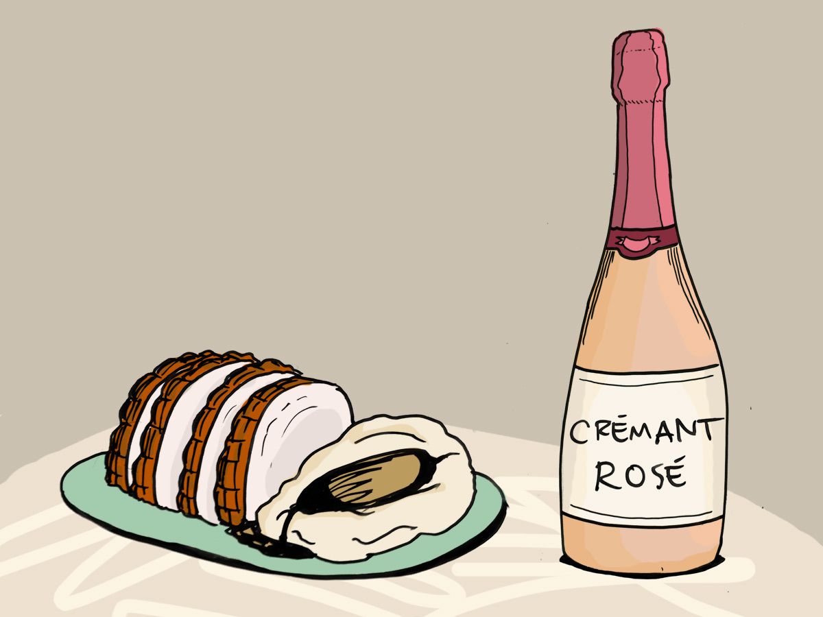 kremantas-rožė-vynas-kepsnys-kiauliena