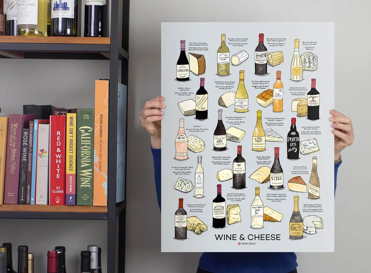 Vyno ir sūrio porų plakatas - vynas „Folly“
