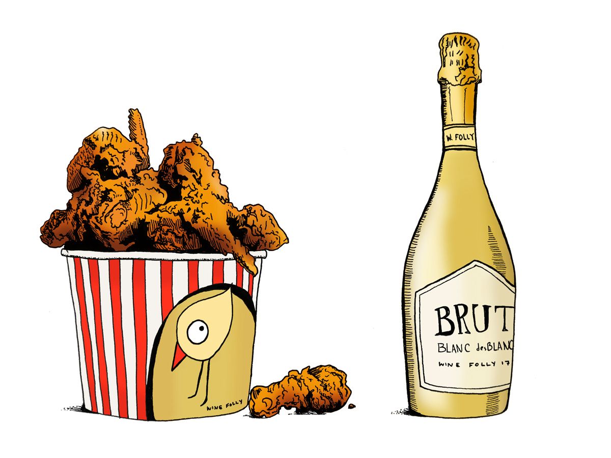 Accords de poulet frit et de vin - Illustration au champagne par Wine Folly