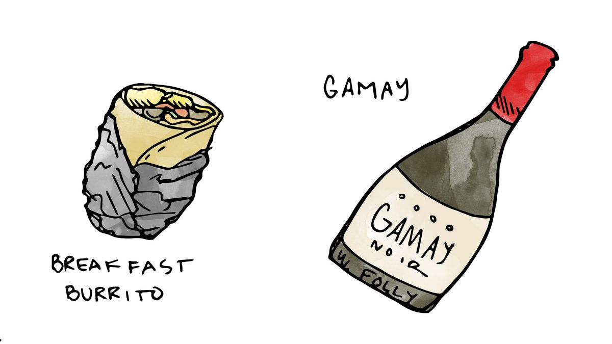 Pusryčių burrito vyno derinimas su „Gamay Noir“ iliustracija „Wine Folly“