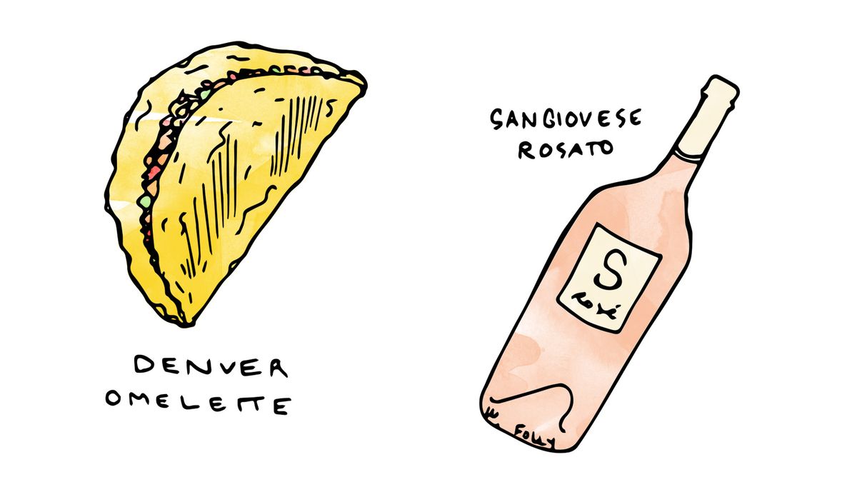 Denverio omleto vyno derinimas su „Wine Folly“ sangiovese rožių iliustracija