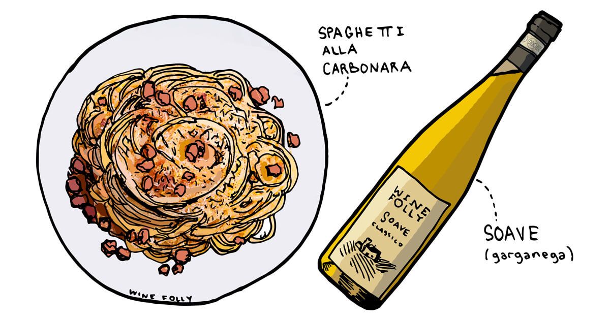 carbonara-vyno poravimas-soave-iliustracija-winefolly