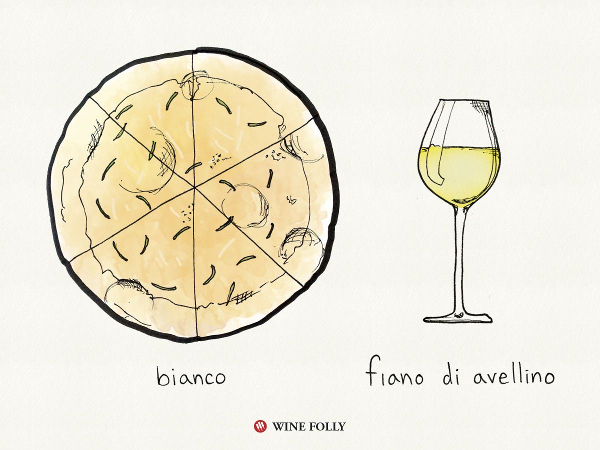 Vino Bianco Pizza v paru s Fiano di Avellino proizvajalca Wine Folly