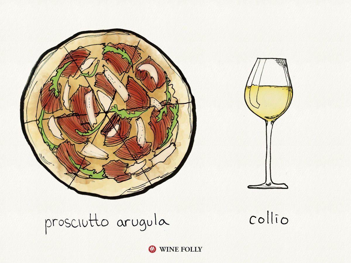 Pizza au prosciutto à la roquette et accords vins et collio du Frioul par Wine Folly