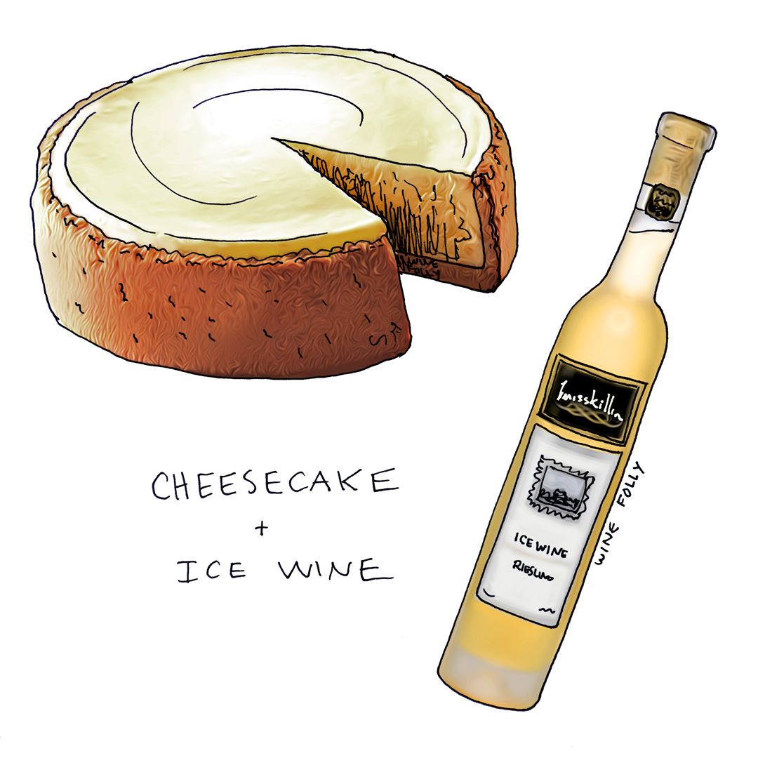 Cheesecake và rượu kết hợp với rượu vang đá Riesling Minh họa bởi Wine Folly
