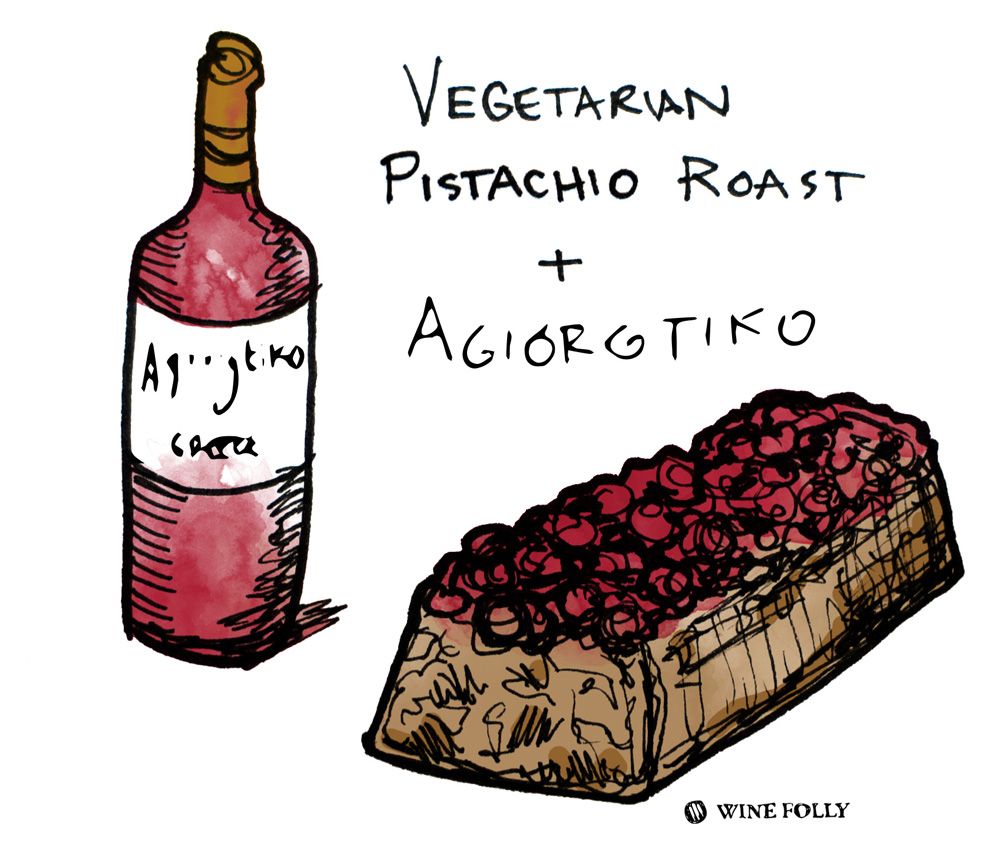 Hình minh họa ghép đôi rượu vang chay Pistachio Roast Loaf của Wine Folly