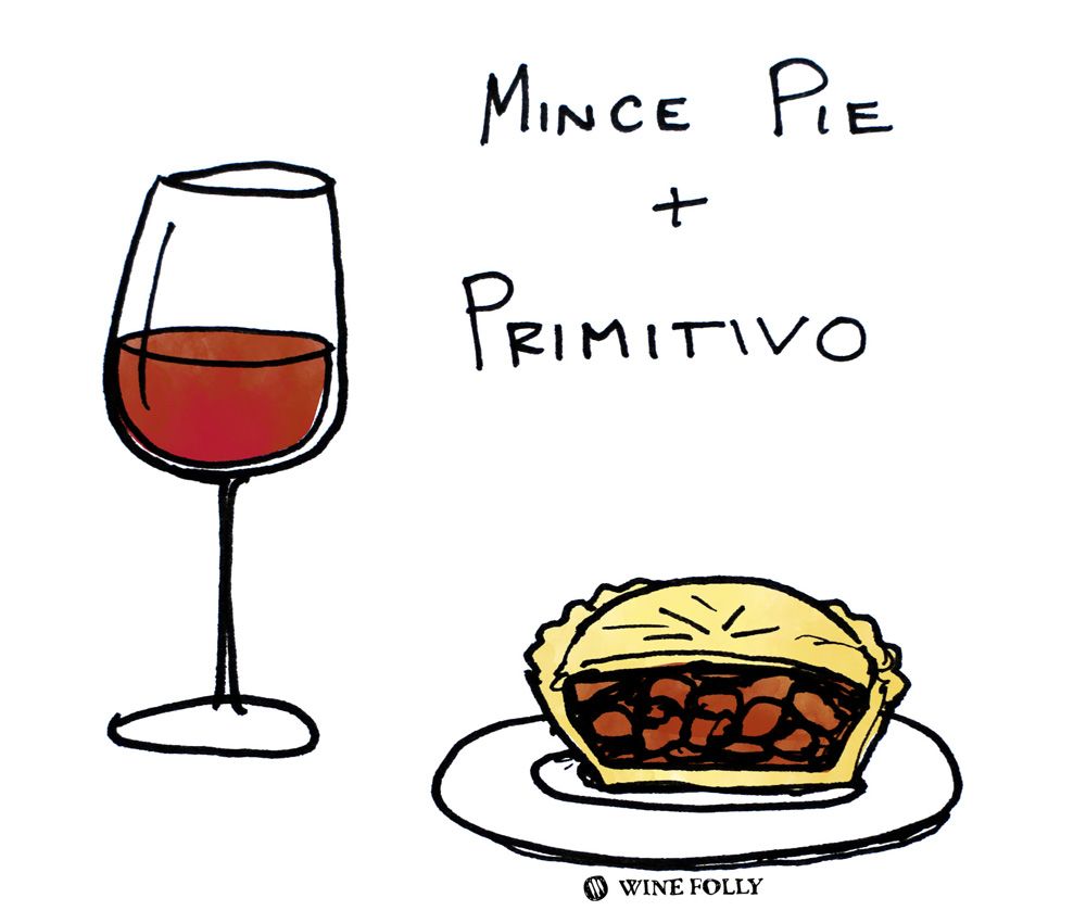 Párová ilustrácia Mince Pies a Primitivo od spoločnosti Wine Folly