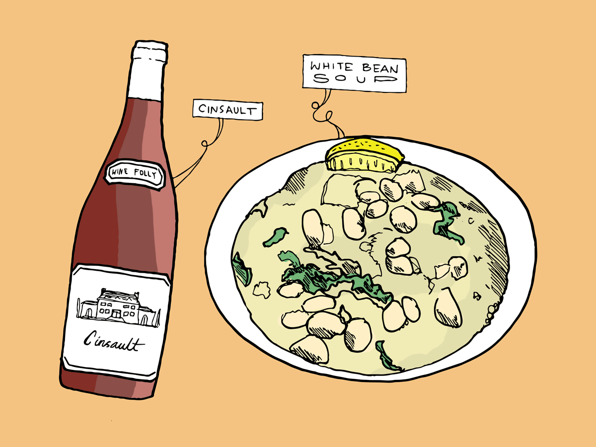 white-bean-soup-cinsault-wine-blázon-ilustrácie